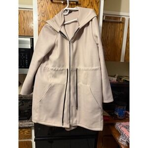 ChicMe Womens Beige Hooded Zip Up Drawstring Waist Mid Length Coat XL